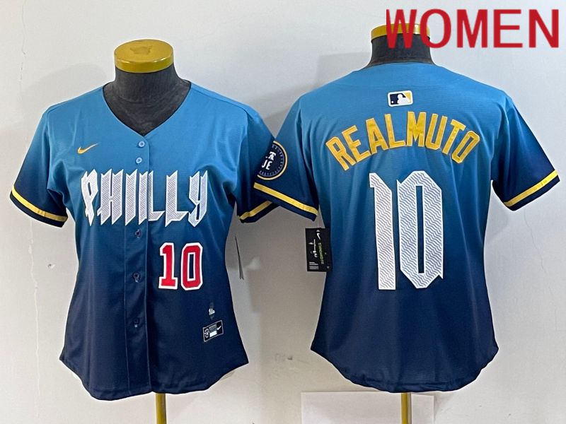 Women Philadelphia Phillies 10 Realmuto Blue City Edition Nike 2024 MLB Jersey style 2